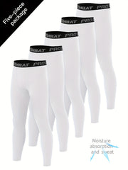 Men's 5pcs Solid Leggings Active Quick Drying Sports Compression Pants