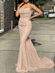 Glitter Sequin Maxi Dress Slim Ruffled Cocktail Evening Gown