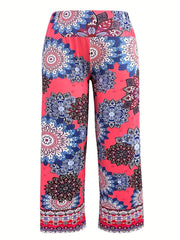 Women's Plus Colorblock Geometric Print Wide Leg Pants
