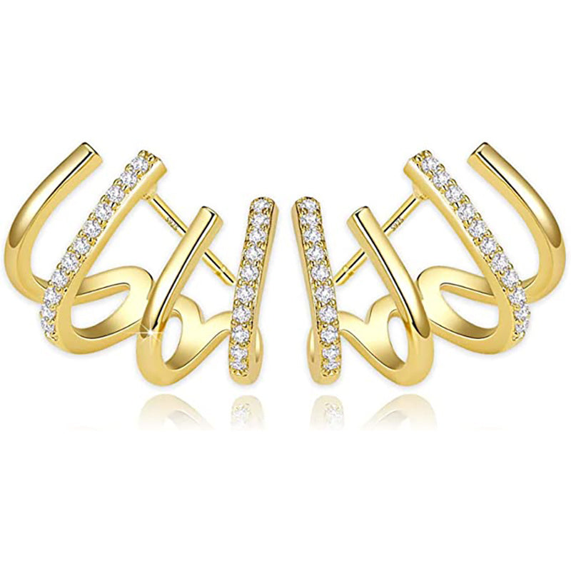 18K Plated Claws Stud Earrings Crystal AAA CZ Modern Accessories