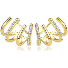18K Plated Claws Stud Earrings Crystal AAA CZ Modern Accessories