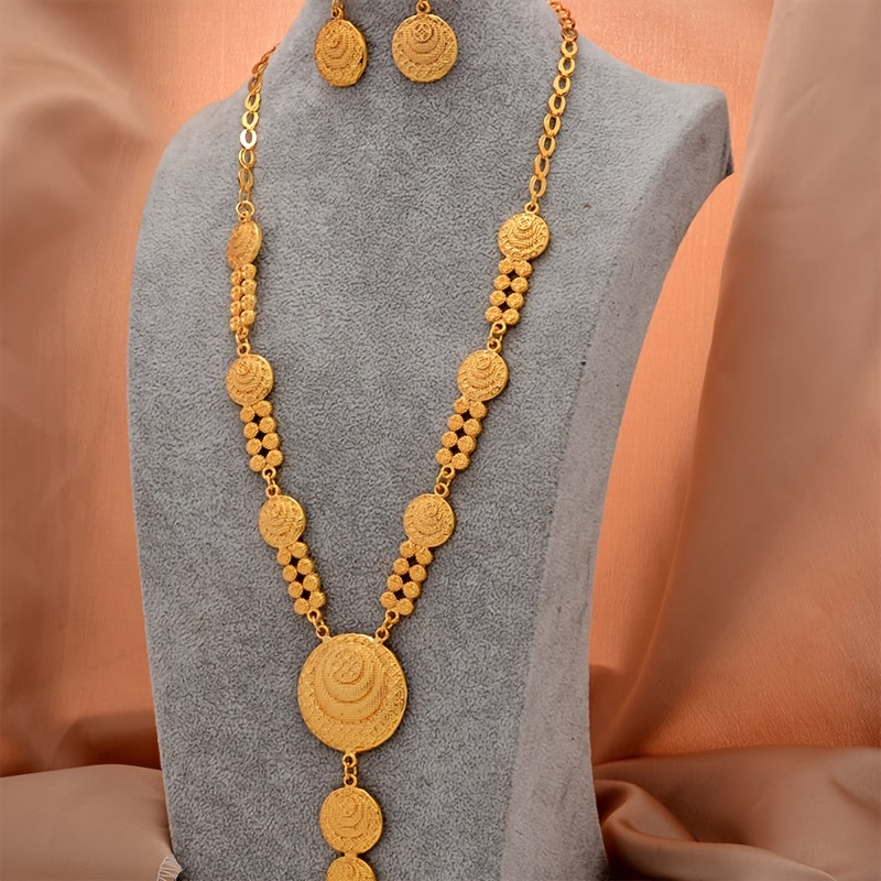 Vintage Copper Jewelry Set Pendant Necklace & Dangle Earrings 24K Plated