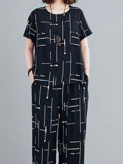  Stripe Print Tee & Pants Set