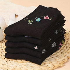 5 Pairs Floral Print Socks Comfy & Soft Crew Socks Women's Stockings