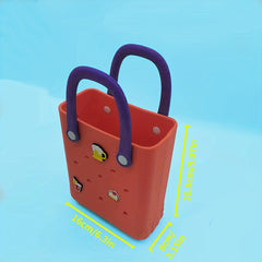 Summer Beach Storage Handbag Colorblock Satchel Bag With 3 DIY Accessories