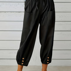  Solid Tie Front High Waist Harem Pants