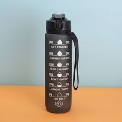 1000ml Portable Water Bottle with Straw, Leakproof, Time Marker