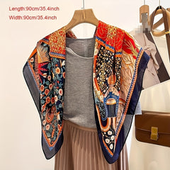 Red Lucky Tree Print Bandana Boho Silk Scarf
