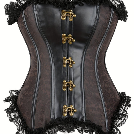 Strapless Corset Bustier Tummy Control Lace Up Jacquard Body Shaper