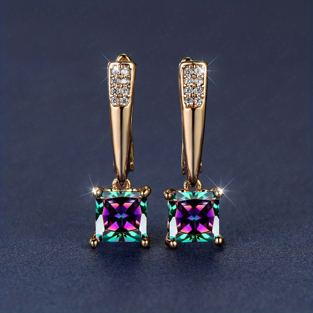 Emerald Earrings 18K Plated Ornament For Women Daily Decor Jewelry