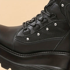 Women's Metal Buckle Boots Lace Up Outdoor Boots Thick Bottom Shoes