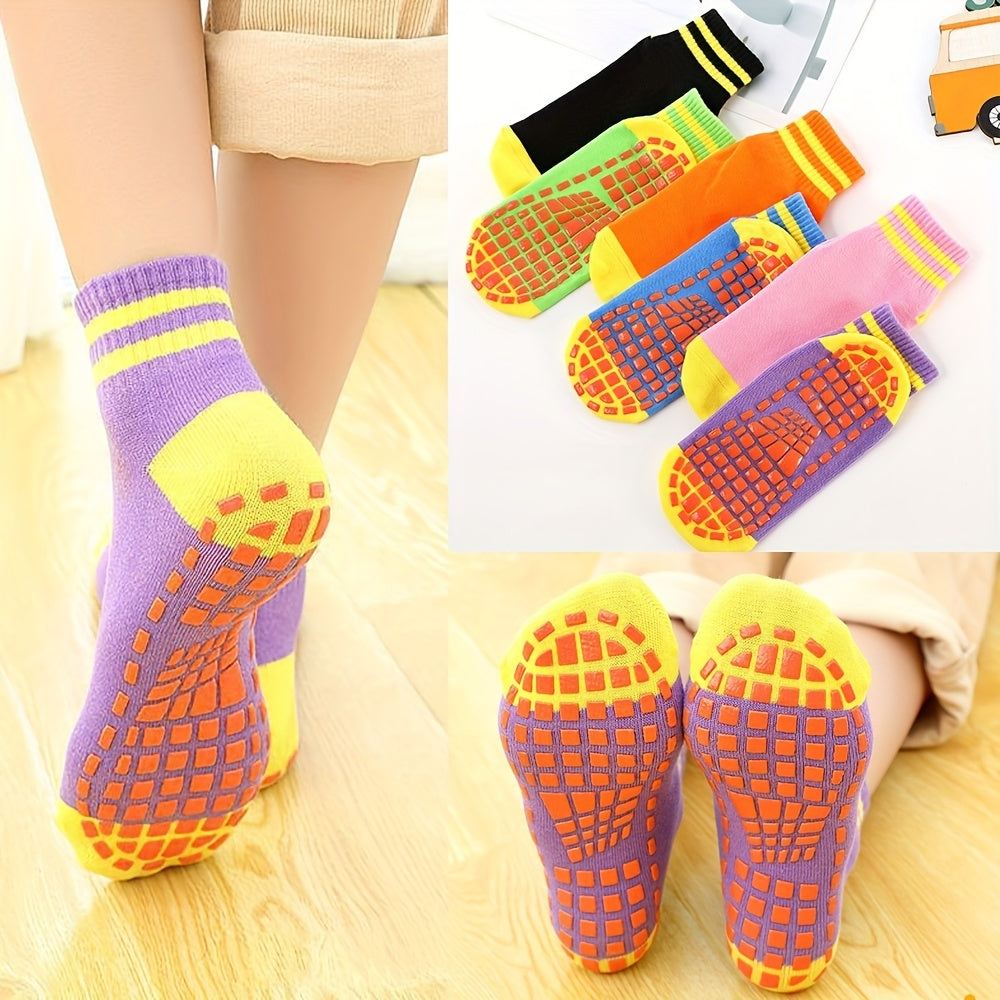 6 Pairs Colorful Striped Ankle Socks for Trampoline Workouts