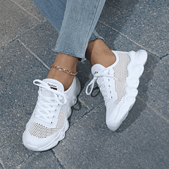 Women's Mesh Sneakers Lace Up Running Shoes Lightweight Hollow Out Shoes