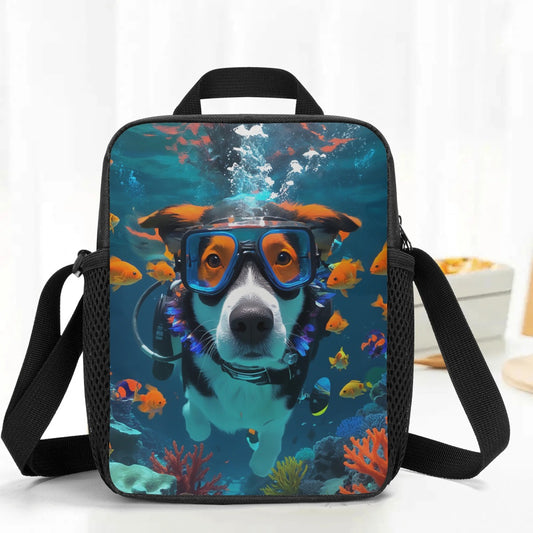 Diving Dog Print Insulated Lunch Bag Large Capacity