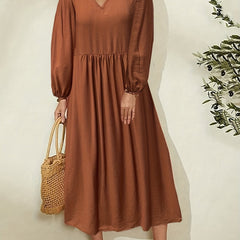  Casual Maxi Dress Solid Lantern Sleeve V Neck
