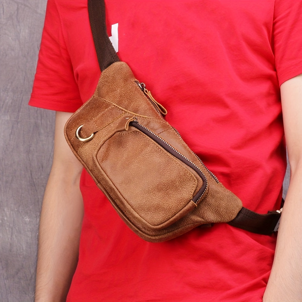 Men's Leather Waist Bag Outdoor Mobile Phone Chest Bag