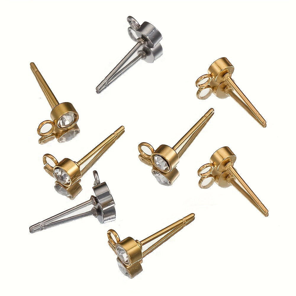 20pcs Rhinestone Earring Posts with Loop Rings