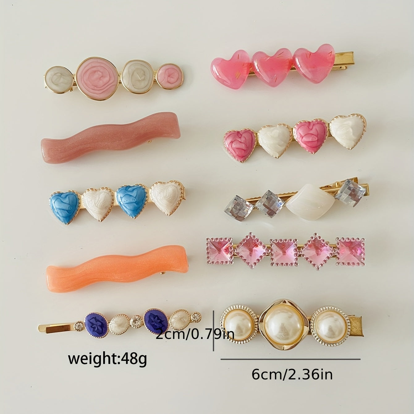 10pcs Colorful Heart Wavy Hair Clip Crystal Duck Billed Clip for Side Hair Bang