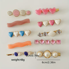 10pcs Colorful Heart Wavy Hair Clip Crystal Duck Billed Clip for Side Hair Bang