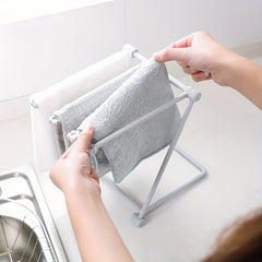 Folding Rag Storage Rack Kitchen Countertop Dish Cloth Hanging Shelf