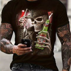 Men's Skeleton & Beer Graphic 3D Print Tee
