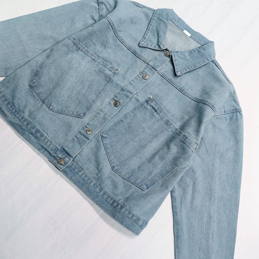  Casual Denim Top Women's Plus Solid Button Up Long Sleeve