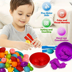 Fruit Theme Counting & Sorting Game with Bowl, Spoons & Balls