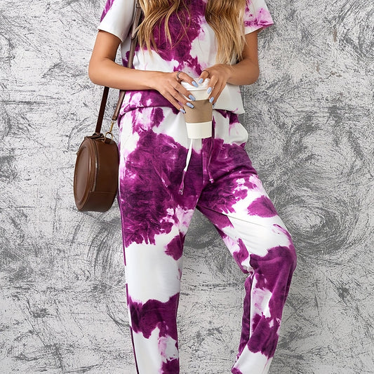 Women's Plus Size Tie Dye Top & Joggers Set