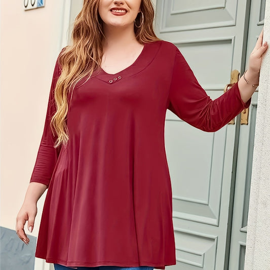  Casual Knit Top V Neck Tunic