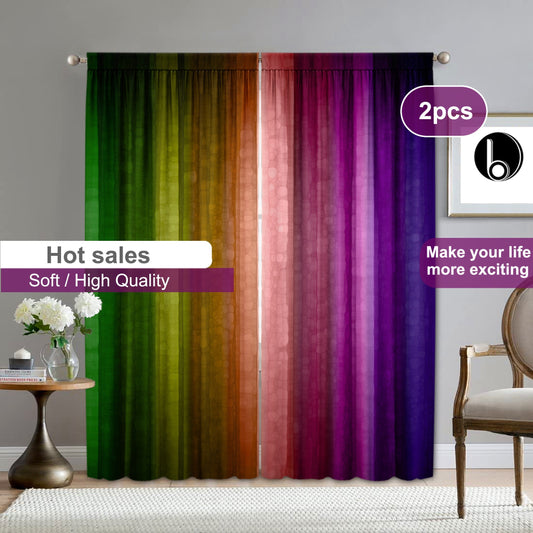Dark Rainbow Curtains Set of 2 Rod Pocket Kitchen Cafe Living Room Decor