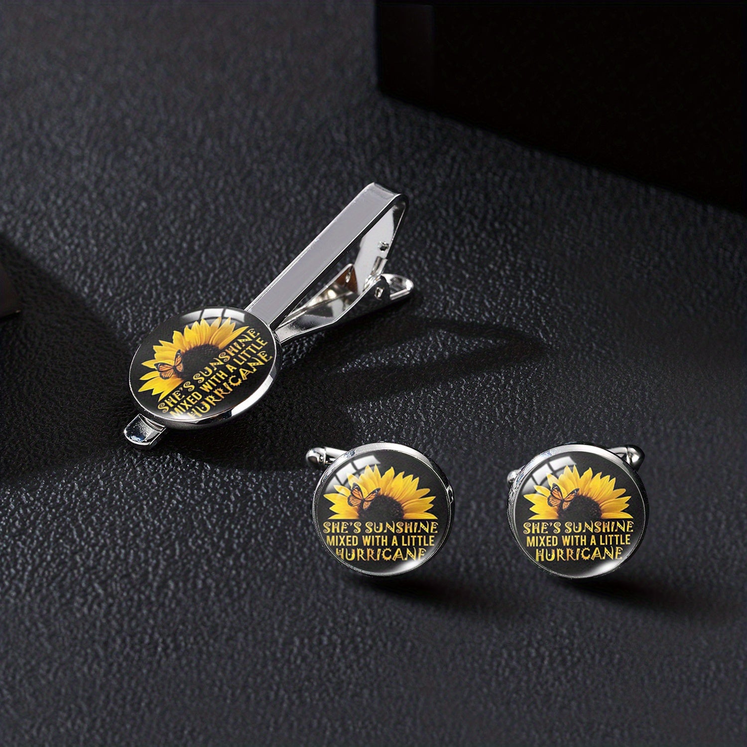 Sunflower Tie Clip Cufflinks Set Summer Style Clothing Accessories