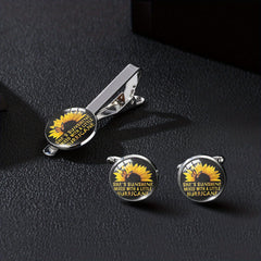 Sunflower Tie Clip Cufflinks Set Summer Style Clothing Accessories