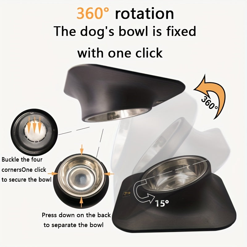 Stainless Steel Elevated Dog Bowl with Non-Slip Mat