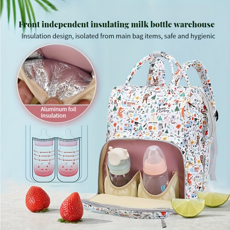 Stylish Mother Baby Backpack Independent Bottle Storage Insulated Large Capacity