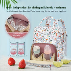 Stylish Mother Baby Backpack Independent Bottle Storage Insulated Large Capacity