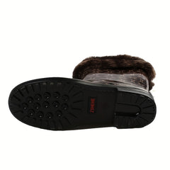 Women's Plush Lined Mid Calf Boots Waterproof Thermal Fluffy Fur Slip On Shoes