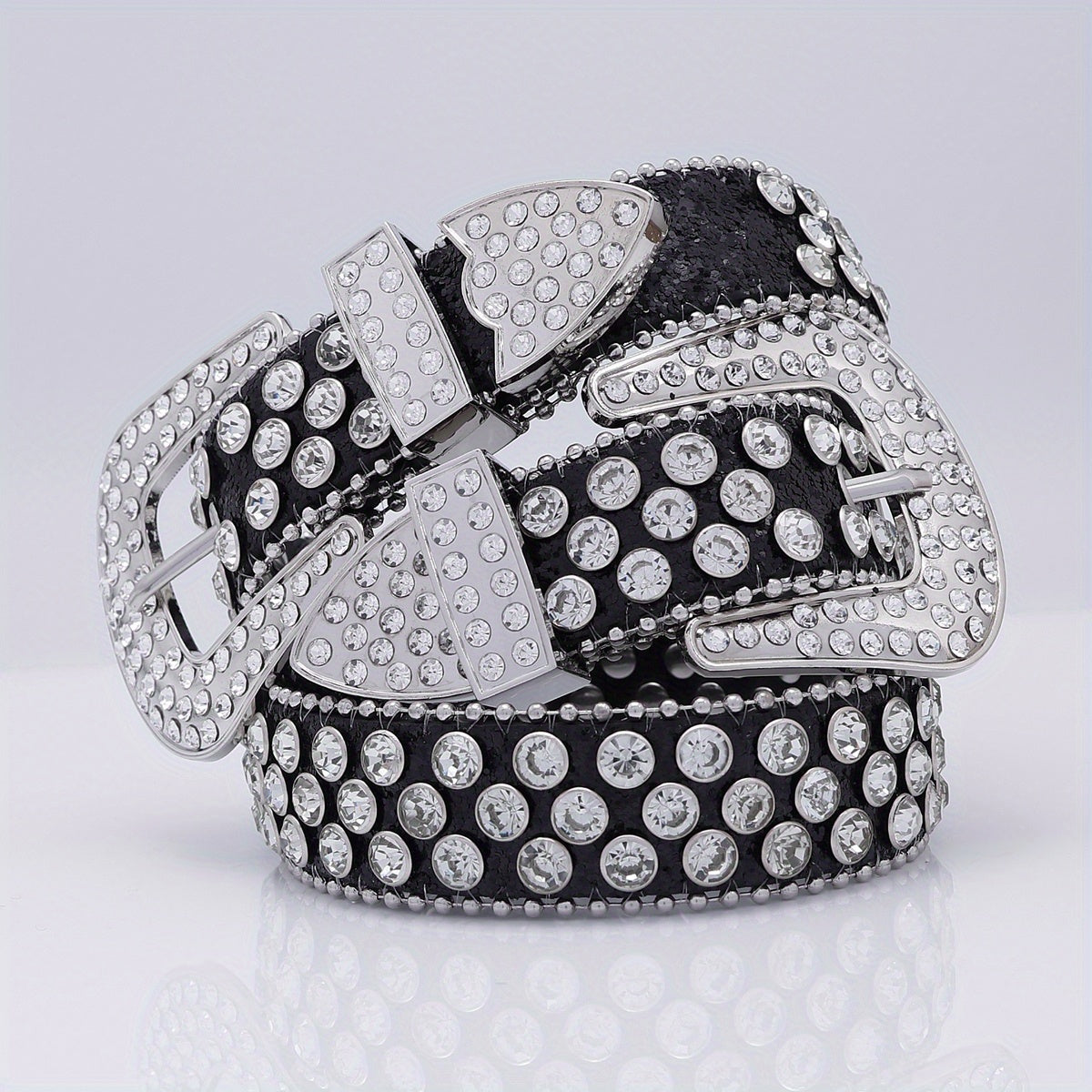 Glam Rhinestone Leather Belt Hip Hop Style