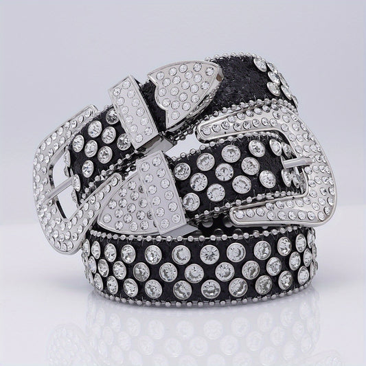 Glam Rhinestone Leather Belt Hip Hop Style