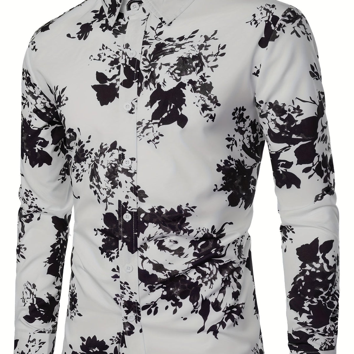 Men's Flower Print Casual Button Up Shirt