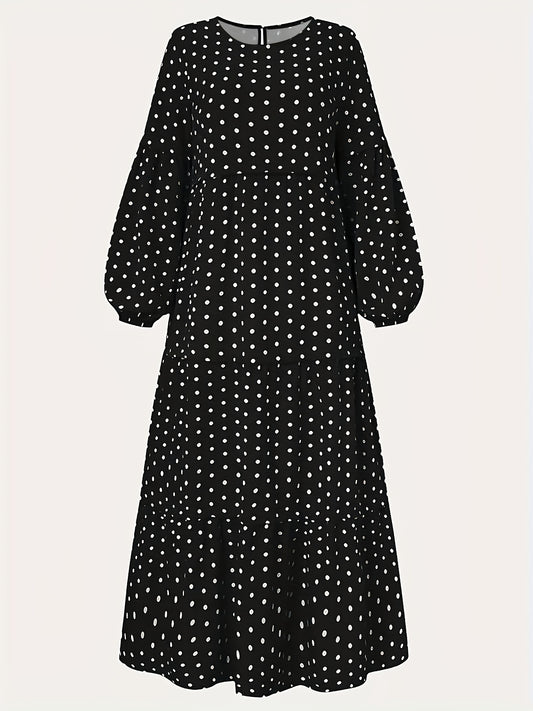  Dot Print Lantern Sleeve Maxi Dress