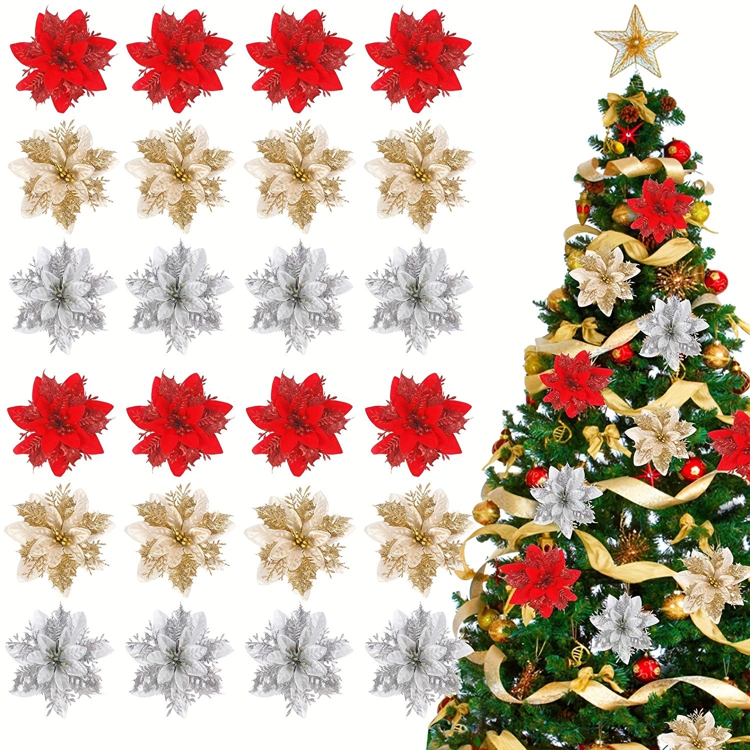 10pcs Christmas Tree Flowers Simulation Christmas Wreath Decoration