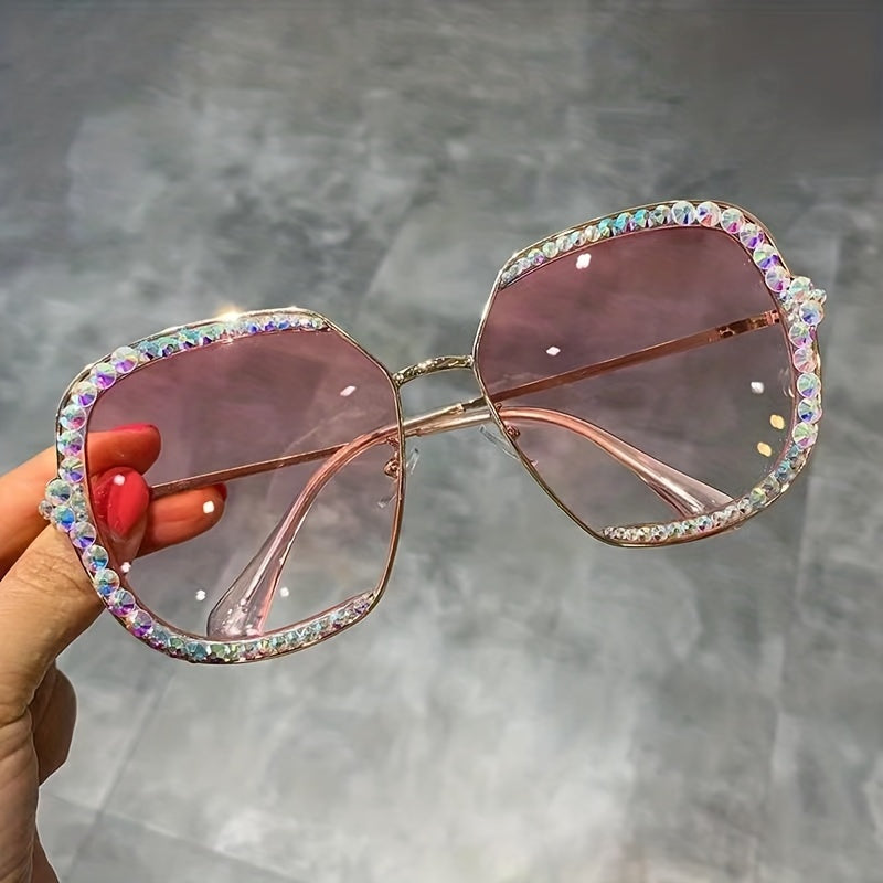 Rhinestone Square Sunglasses Metal Sunshade Eyewear