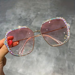 Rhinestone Square Sunglasses Metal Sunshade Eyewear
