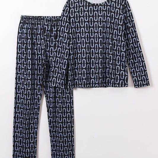 Boys Pajamas Set Geometry Print Top & Pants Kids Clothes
