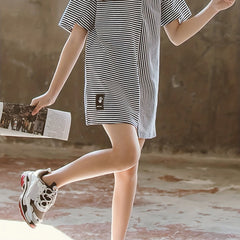 Girls Striped Print Graphic Dress For Summer