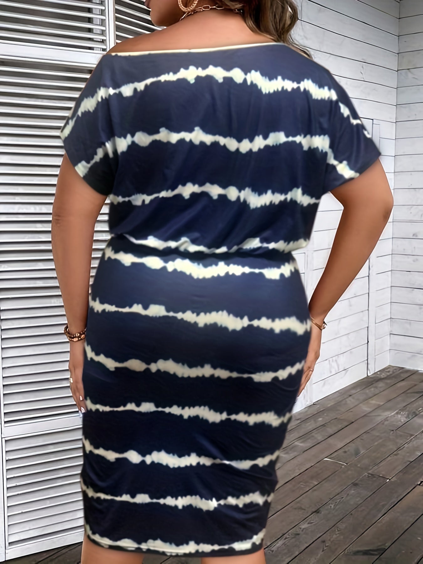  One Shoulder Striped Print Draped Front Dress
