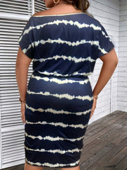  One Shoulder Striped Print Draped Front Dress