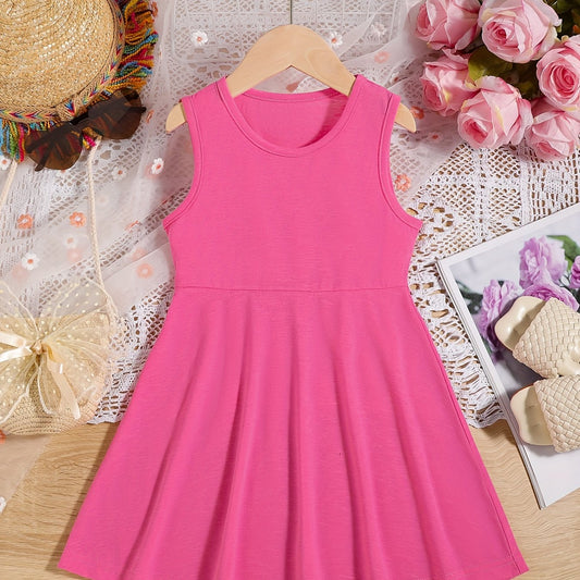 Girls' Basic Sundress Plain Sleeveless Tank Dress Holiday Style