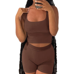 Yoga Ribbed Set Tank Top Sports Bra & Butt Lifting Shorts
