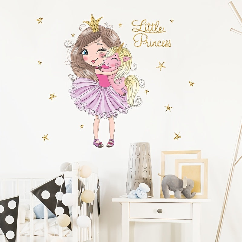 Girl & Unicorn Wall Sticker Self Adhesive Little Princess Peel & Stick Decor